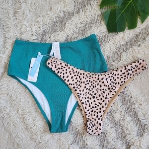 NWT CUPSHE High Waist Teal + ZAFUL Animal Print High Cut Bikini Bottoms